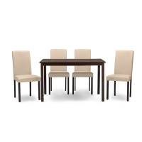 Baxton Studio Andrew 5 PC Dining Set-Beige Fabric Andrew Contemporary Espresso Wood Beige Fabric 5 PC Dining Set